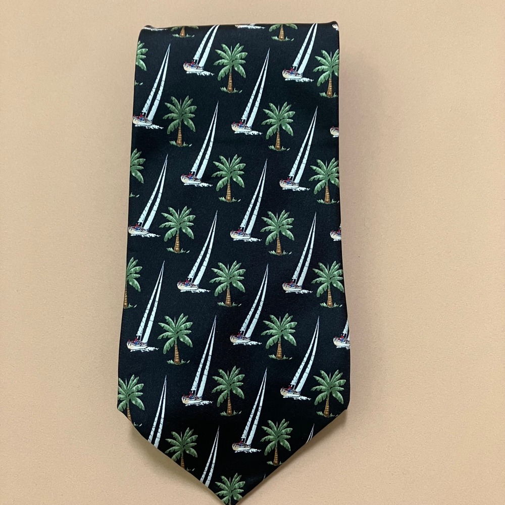 Tango Necktie Sailboat Palm Tree Print Silk Tie 4" wide Nautical Beach